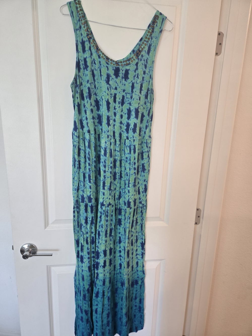 INC International Concepts Teal and Navy Tie-Dye Maxi Dress